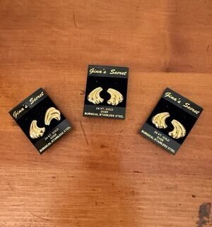 Gina’s Secret 24KT Gold Over Stainless Earrings Set Chunky Vintage Style